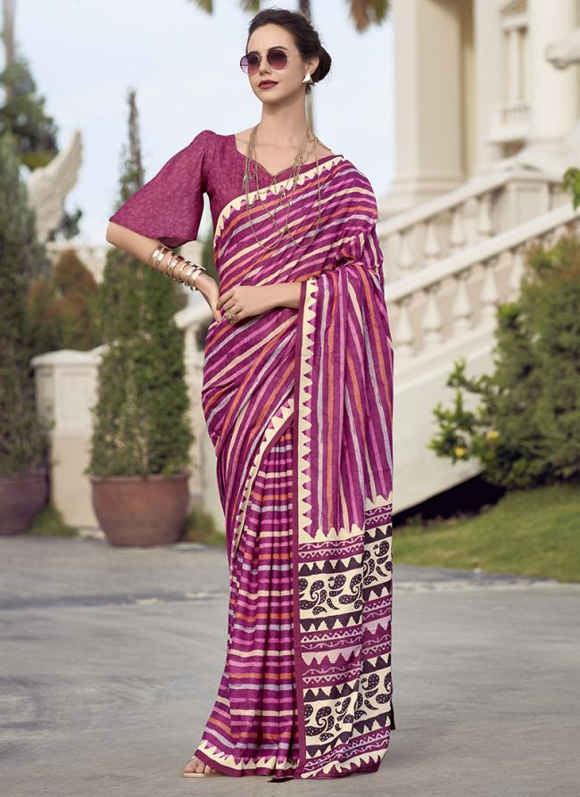 Pure Mal Mal Silk Pink Casual Wear Printed Saree